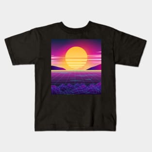 80s Sunset at the Beach Retrowave Kids T-Shirt